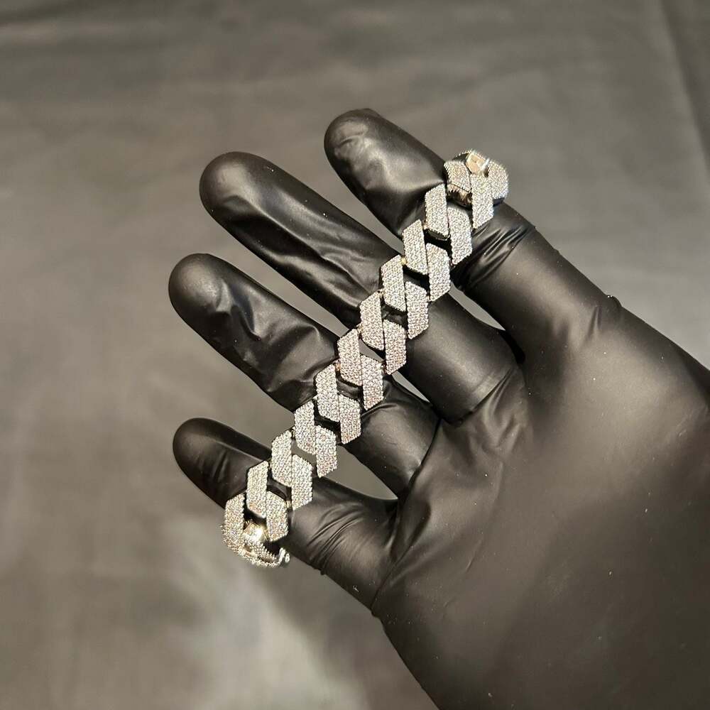 Moissanite Silver 15mm 4 Row Cuban Bracelet 8in VVS1 Brand New